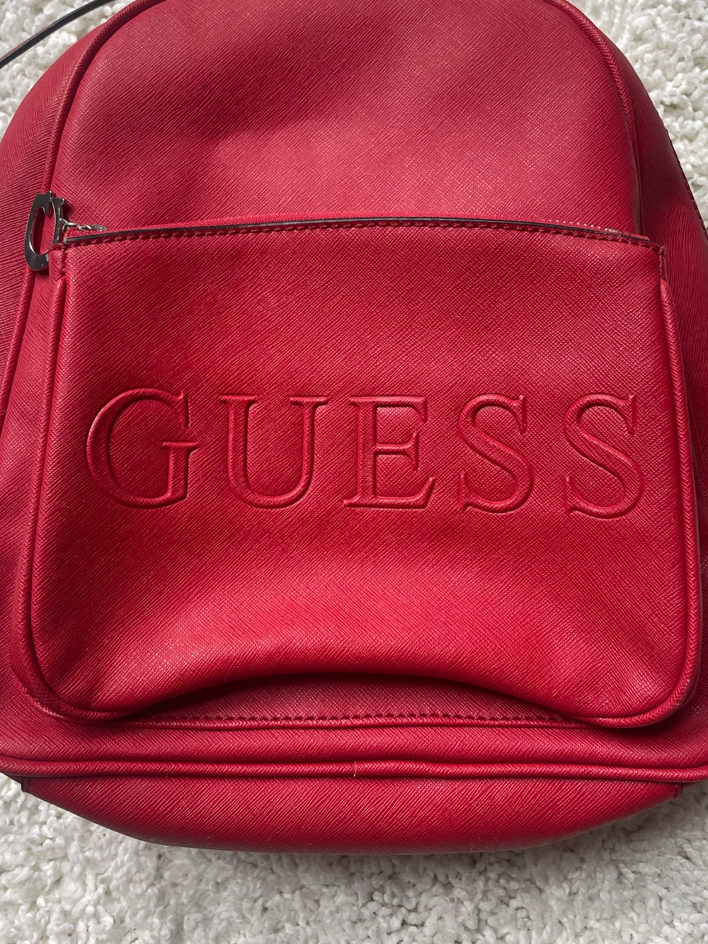 GUESS Red Embossed Logo Mini Backpack - Picture 2 of 8